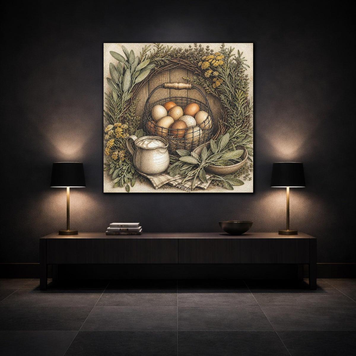 Mockup 3. Rustic Egg Basket shown as canvas print