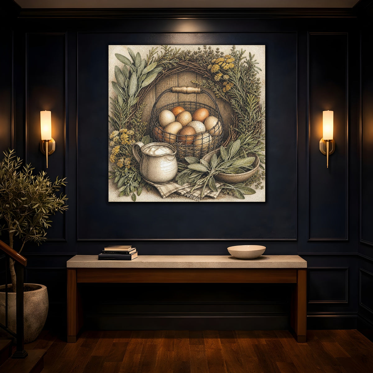 Mockup 4. Rustic Egg Basket shown as canvas print
