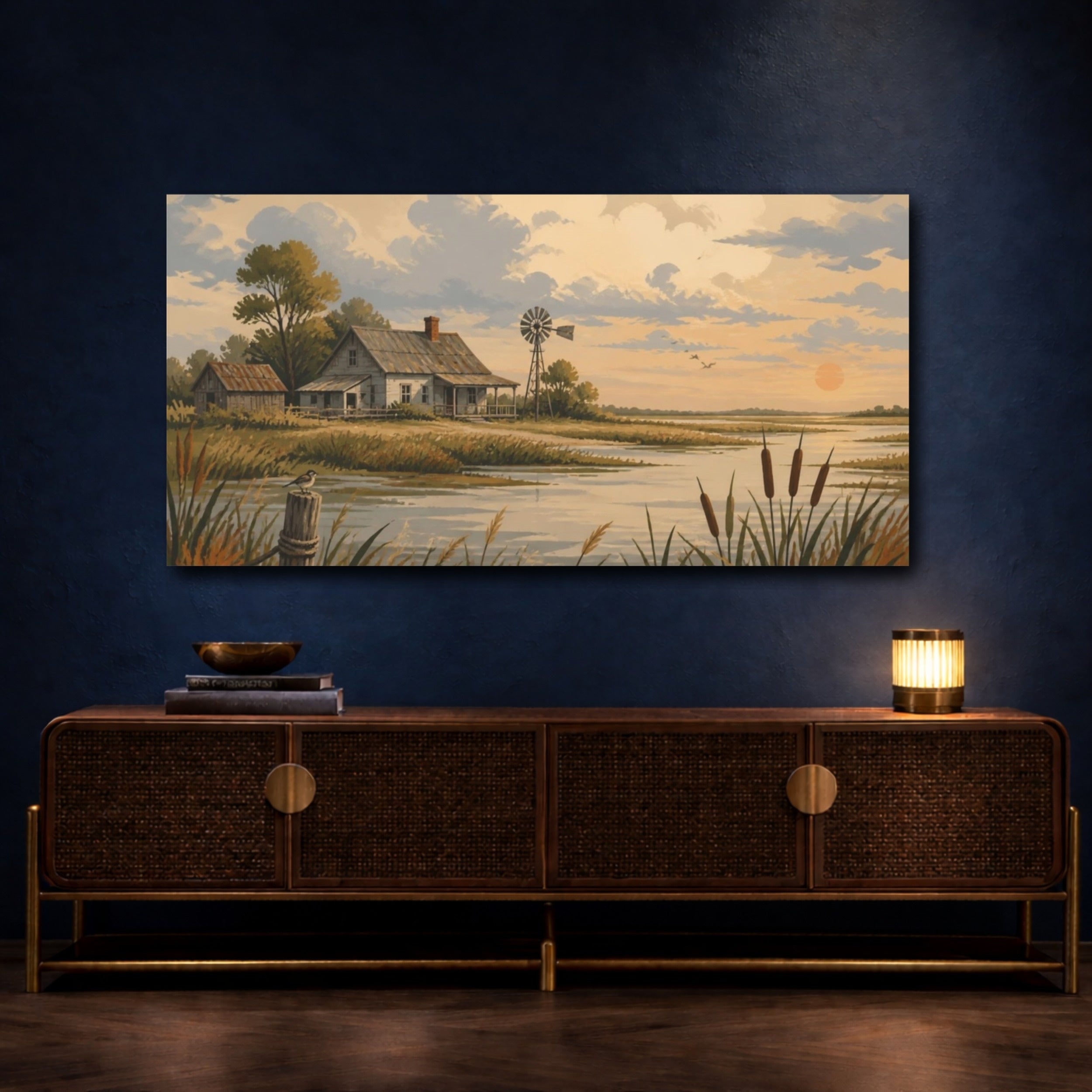 Mockup 4. Rustic Farmhouse Sunset shown as canvas print
