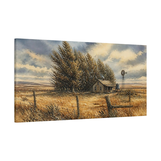 Main Mockup. Rustic Farmhouse With Windmill shown as canvas print