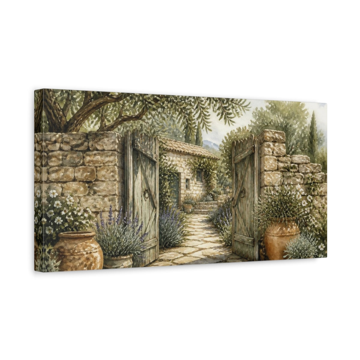Side Mockup 3. Rustic Garden Gate shown as canvas print