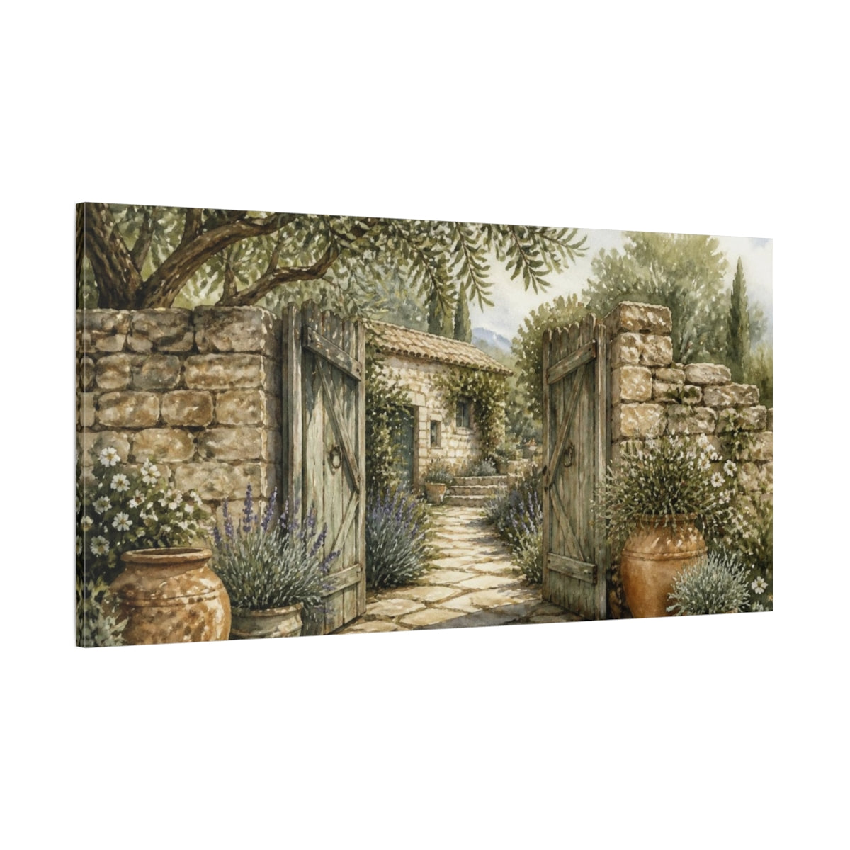 Side Mockup 2. Rustic Garden Gate shown as canvas print