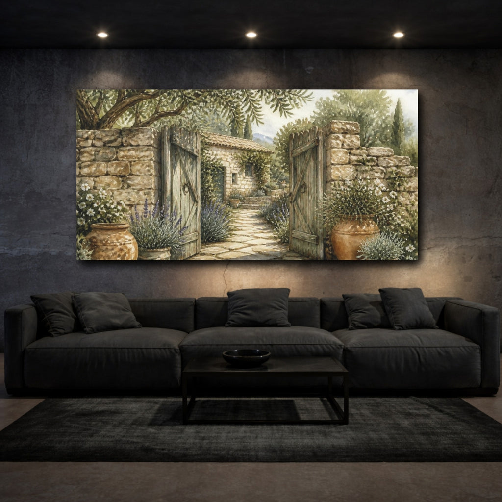 Mockup 3. Rustic Garden Gate shown as canvas print