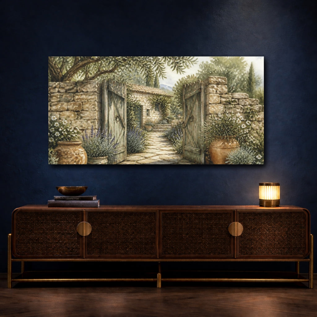 Mockup 4. Rustic Garden Gate shown as canvas print