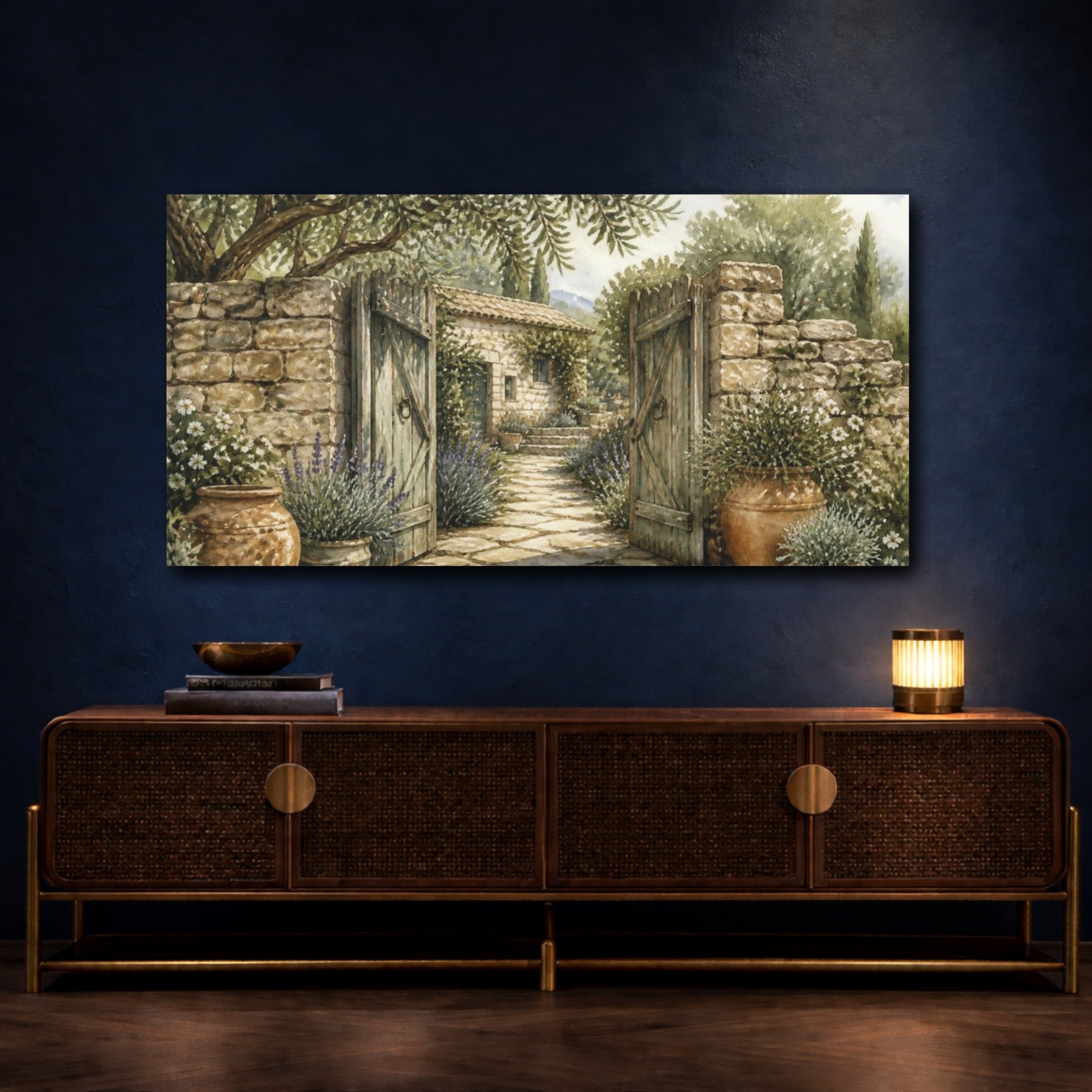 Mockup 4. Rustic Garden Gate shown as canvas print