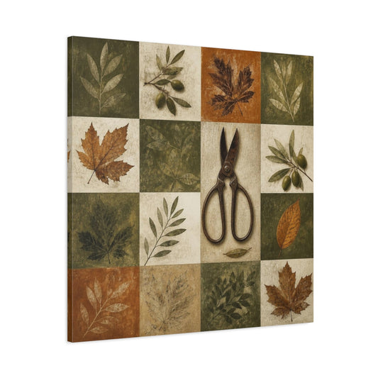 Main Mockup. Rustic Garden Shears shown as canvas print