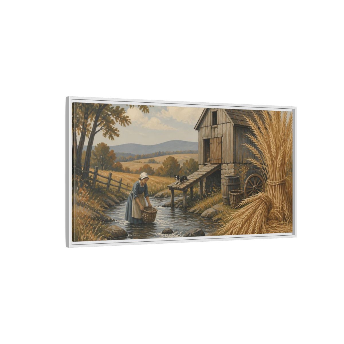 Side Mockup 3. Rustic Granary By Creek shown as framed canvas print