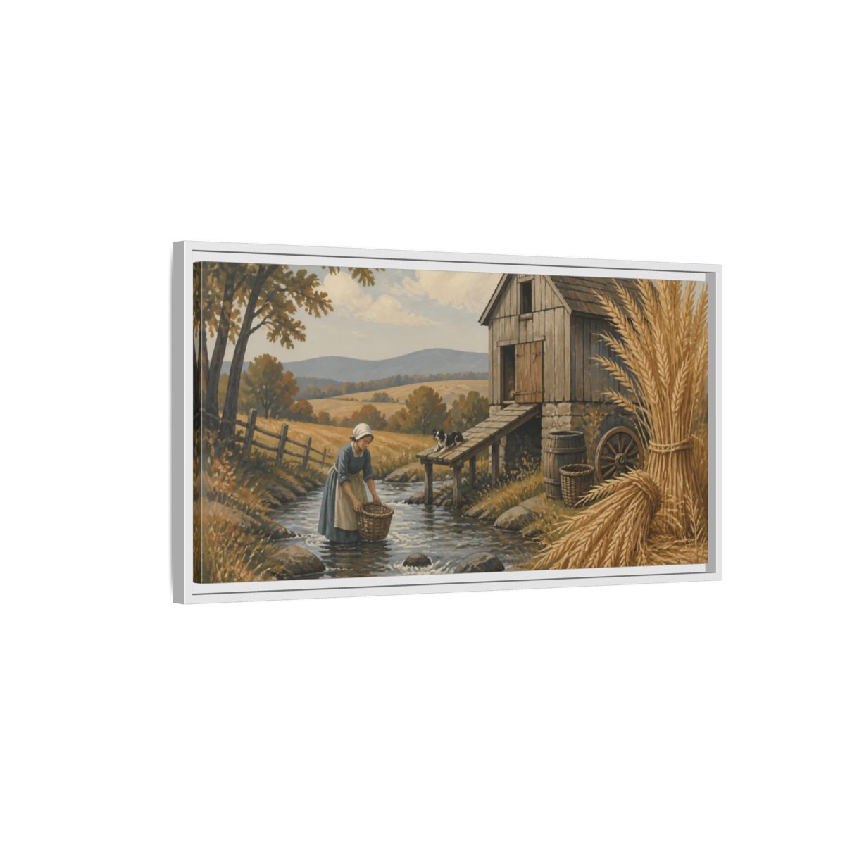 Side Mockup 1. Rustic Granary By Creek shown as framed canvas print