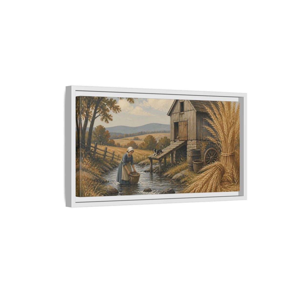 Side Mockup 6. Rustic Granary By Creek shown as framed canvas print