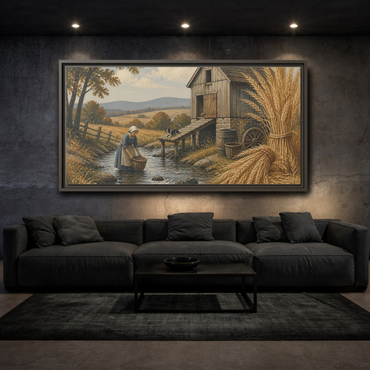 Mockup 3. Rustic Granary By Creek shown as framed canvas print