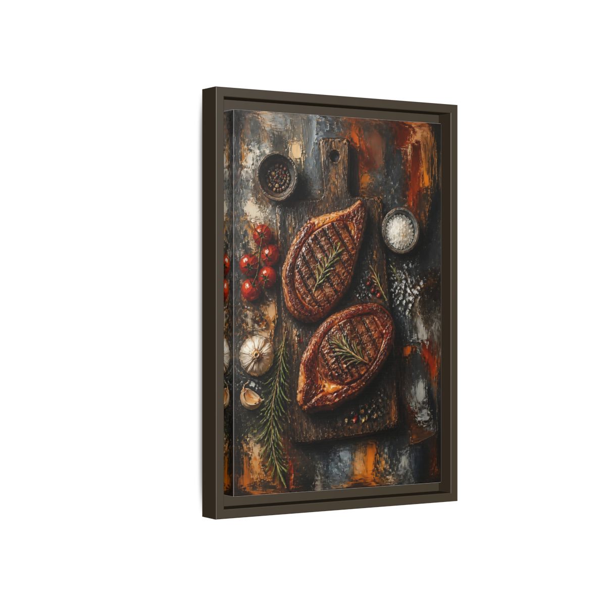 Side Mockup 5. Rustic Grilled Steak Duo shown as framed canvas print