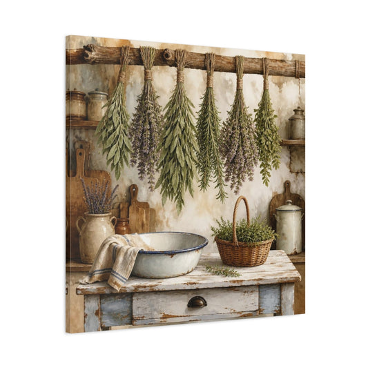 Main Mockup. Rustic Hanging Herb Bundles shown as canvas print