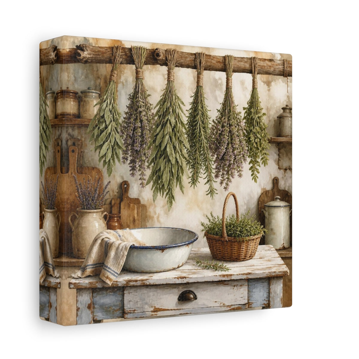 Side Mockup 2. Rustic Hanging Herb Bundles shown as canvas print