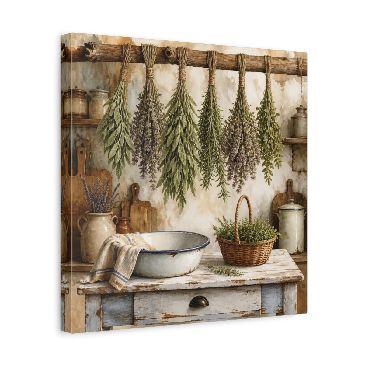 Side Mockup 7. Rustic Hanging Herb Bundles shown as canvas print
