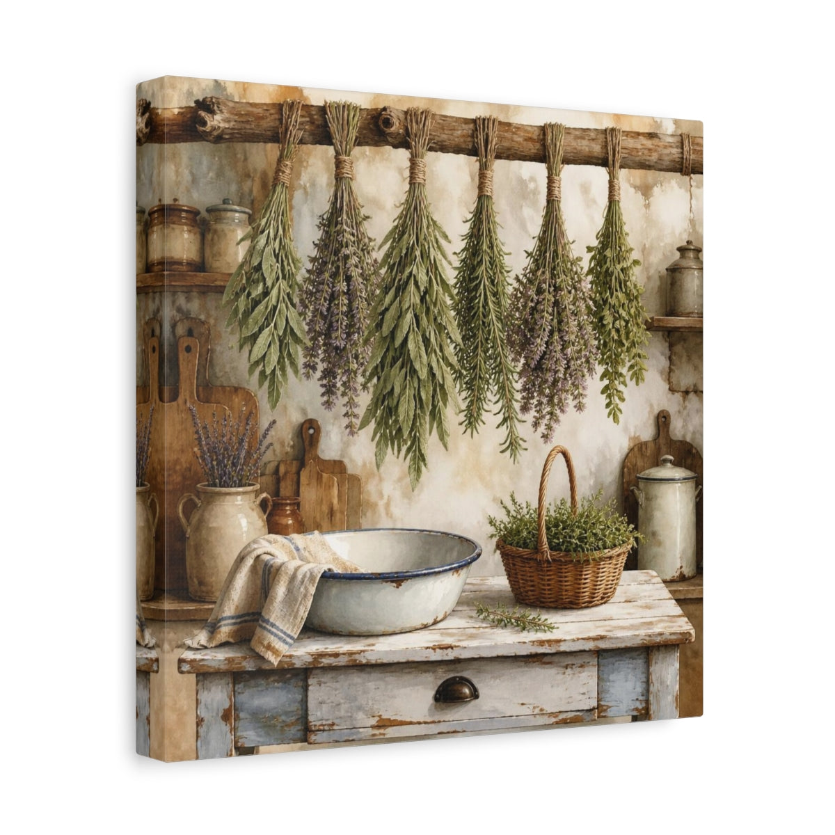 Side Mockup 8. Rustic Hanging Herb Bundles shown as canvas print