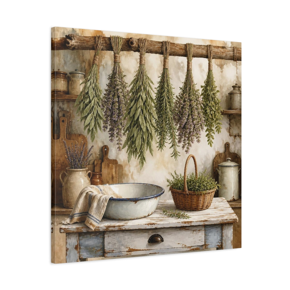 Side Mockup 3. Rustic Hanging Herb Bundles shown as canvas print