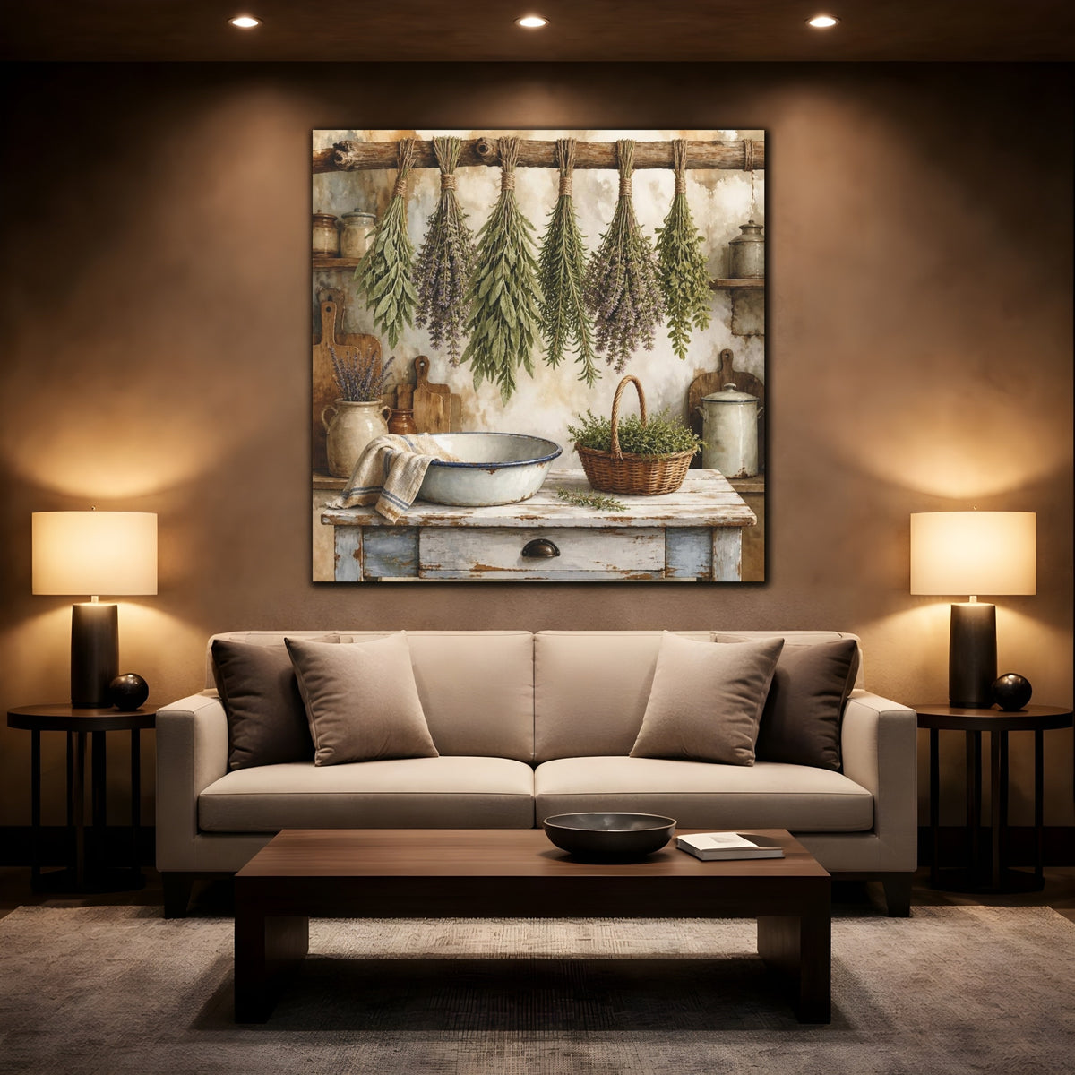 Mockup 2. Rustic Hanging Herb Bundles shown as canvas print