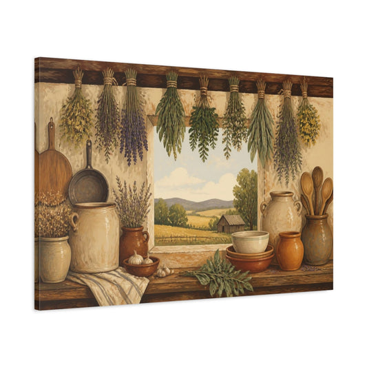 Main Mockup. Rustic Hanging Herbs shown as canvas print