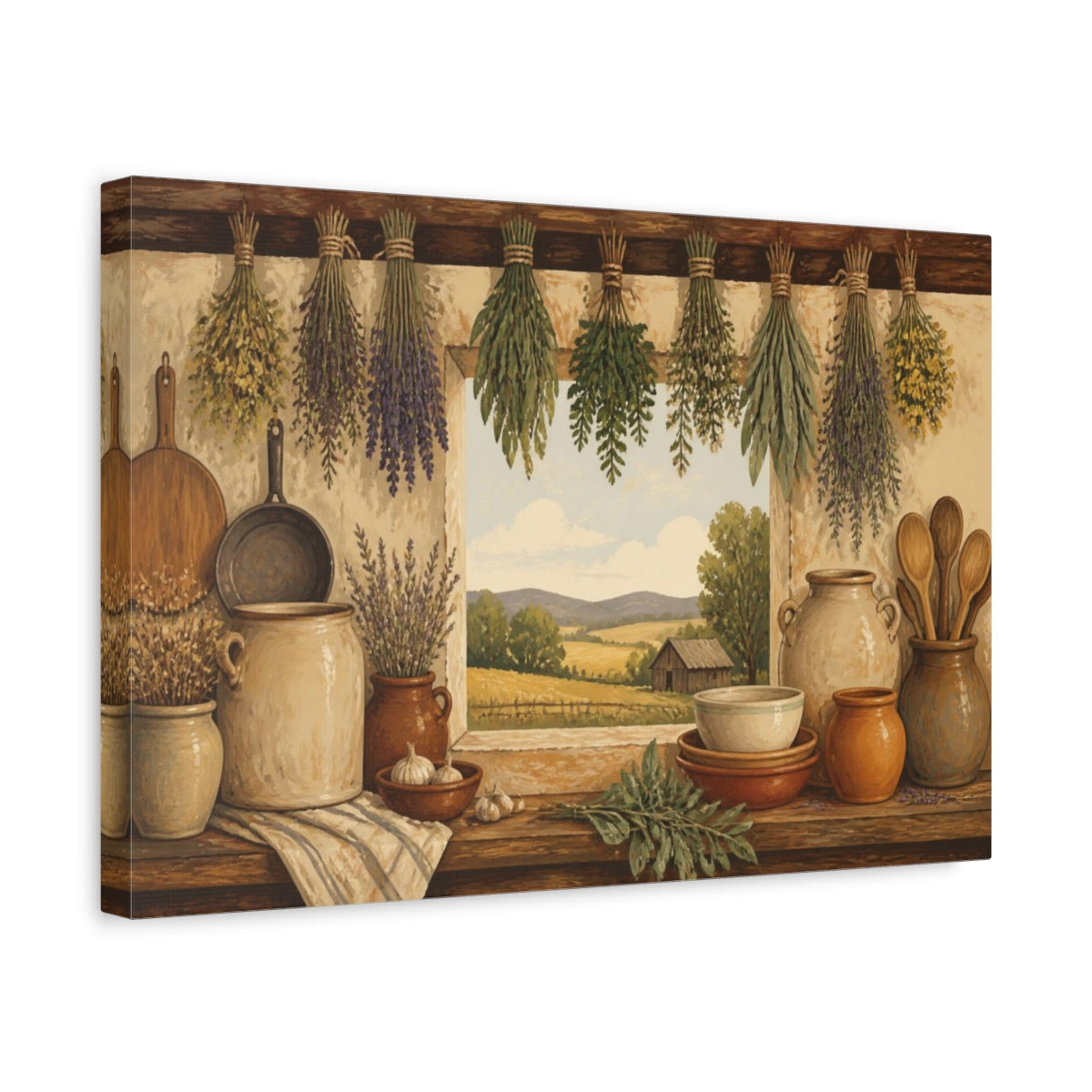 Side Mockup 4. Rustic Hanging Herbs shown as canvas print
