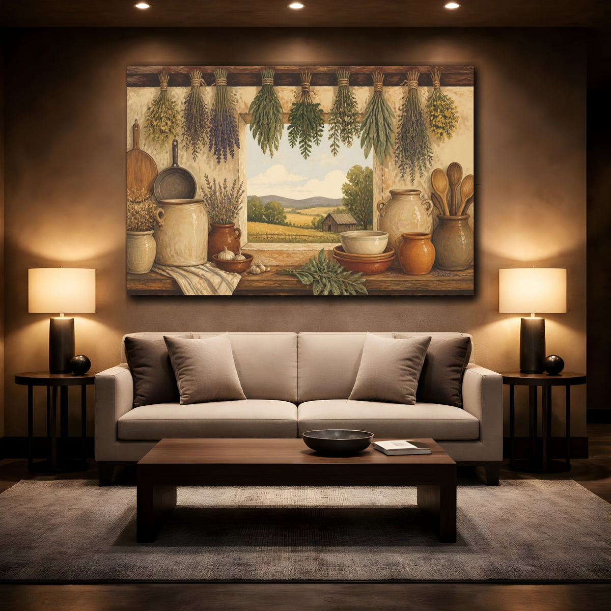 Mockup 2. Rustic Hanging Herbs shown as canvas print