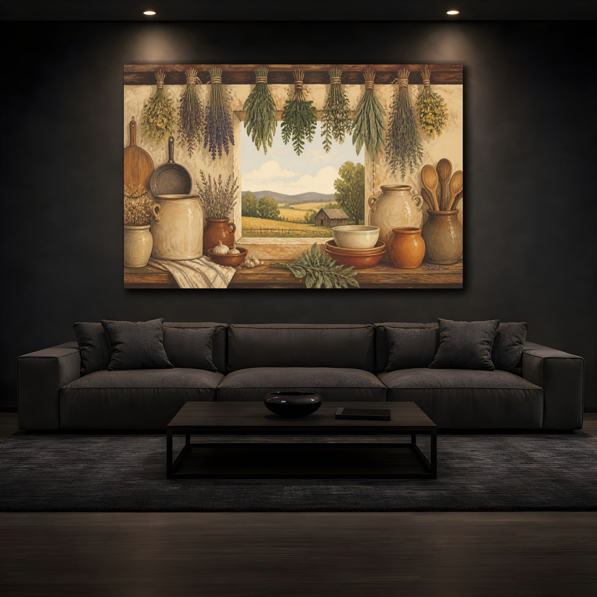 Mockup 3. Rustic Hanging Herbs shown as canvas print