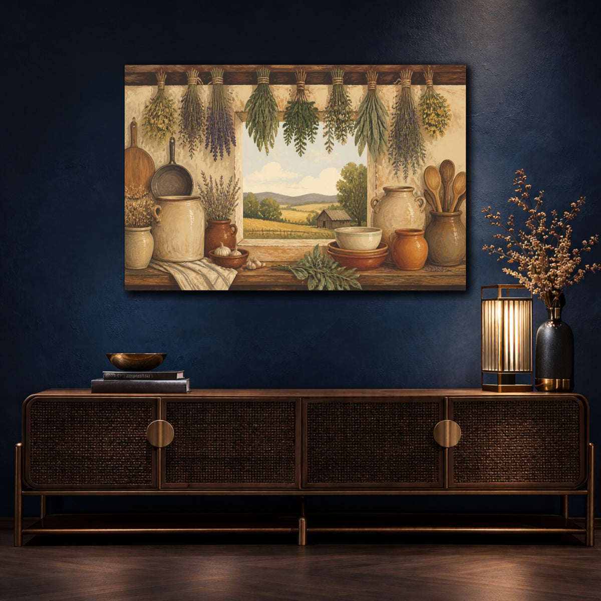 Mockup 4. Rustic Hanging Herbs shown as canvas print