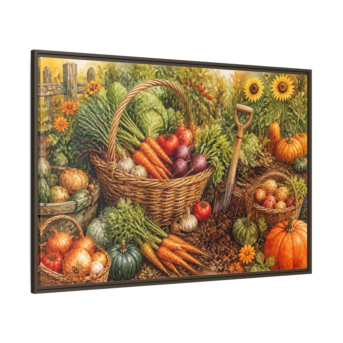 Side Mockup 8. Rustic Harvest Basket shown as framed canvas print