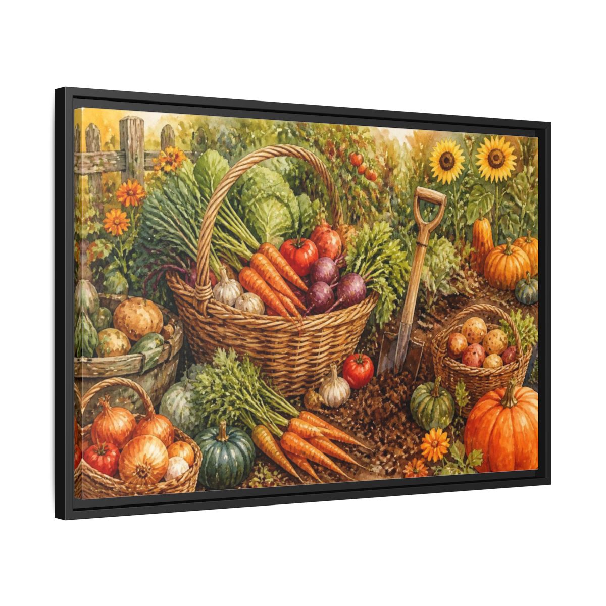 Side Mockup 14. Rustic Harvest Basket shown as framed canvas print