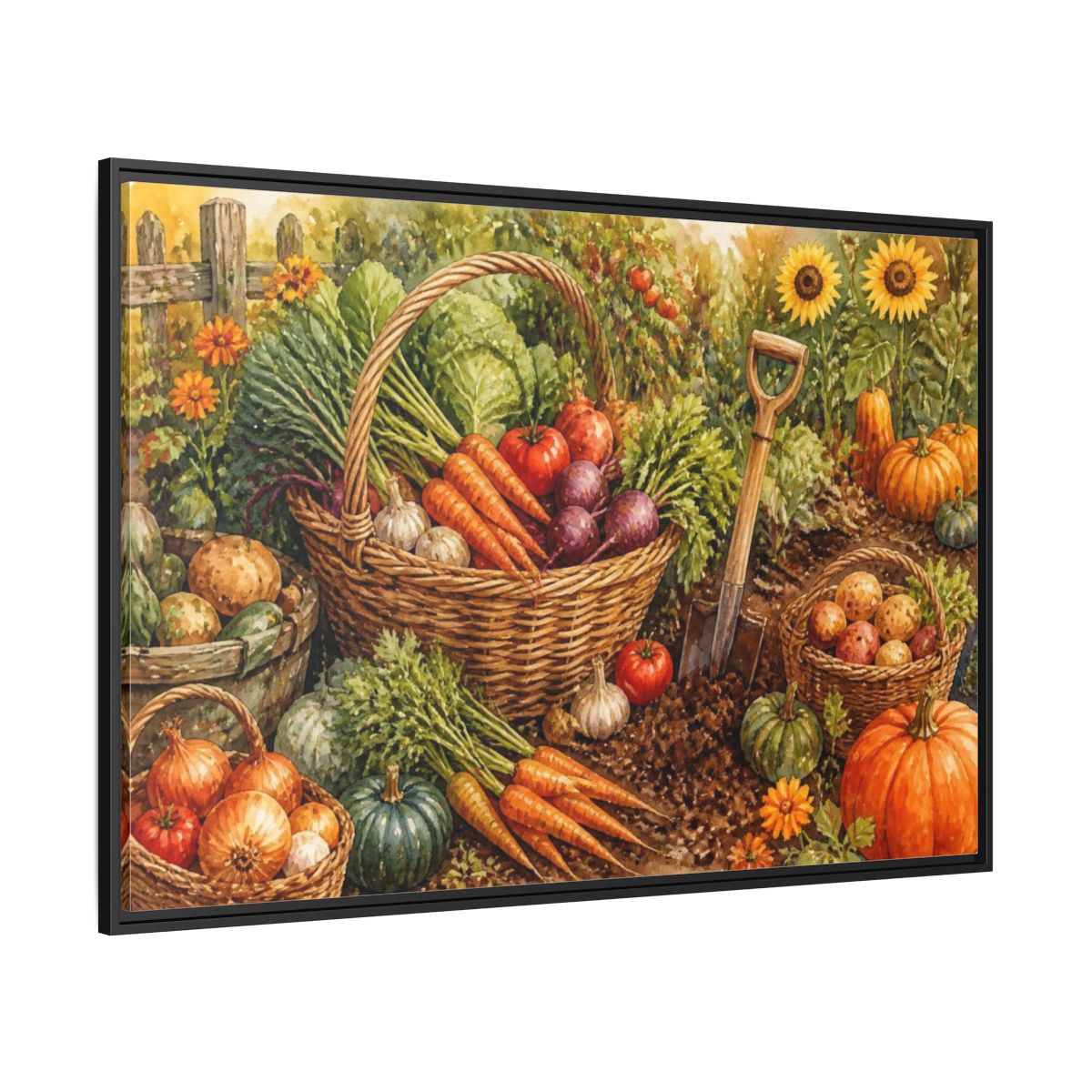 Side Mockup 12. Rustic Harvest Basket shown as framed canvas print