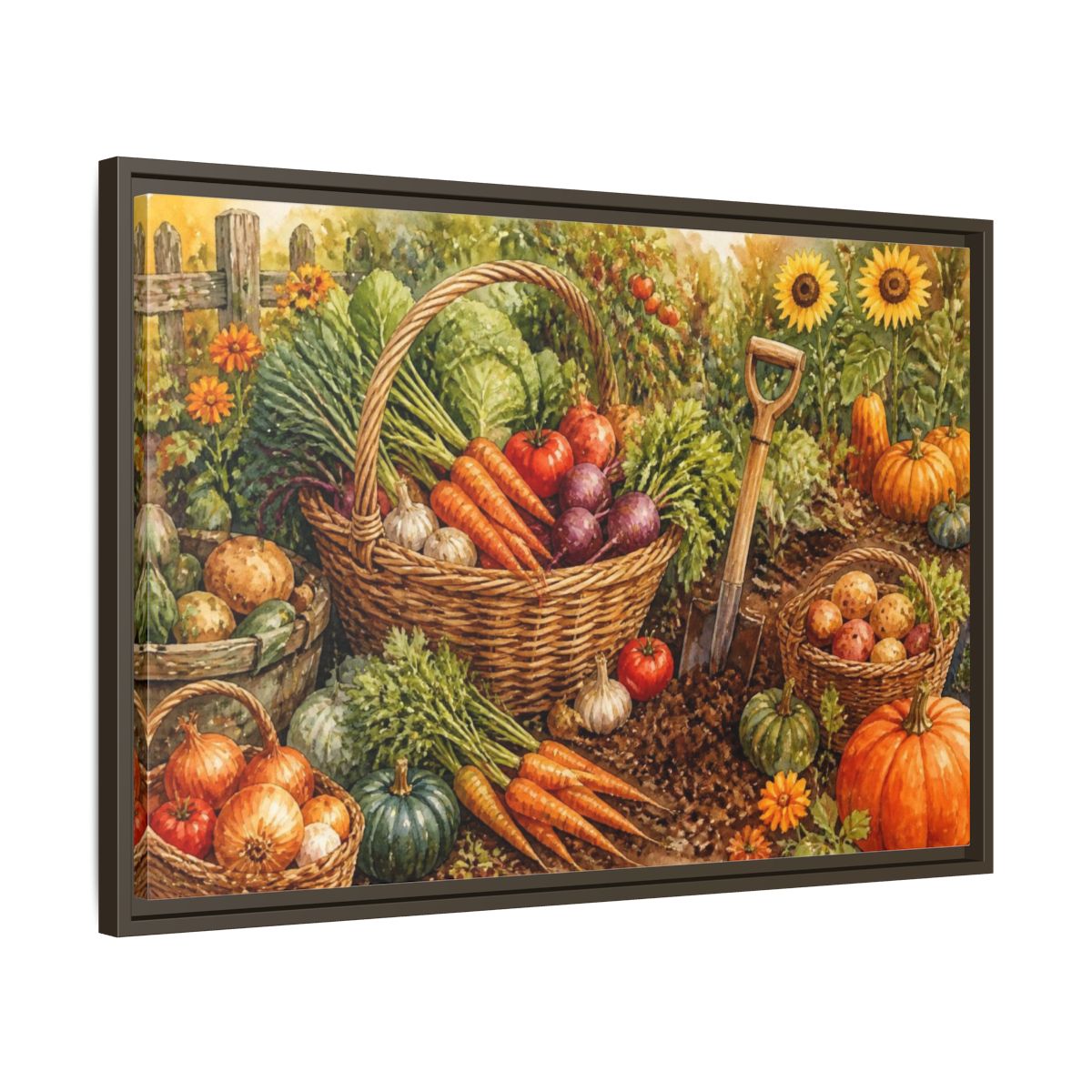 Side Mockup 11. Rustic Harvest Basket shown as framed canvas print