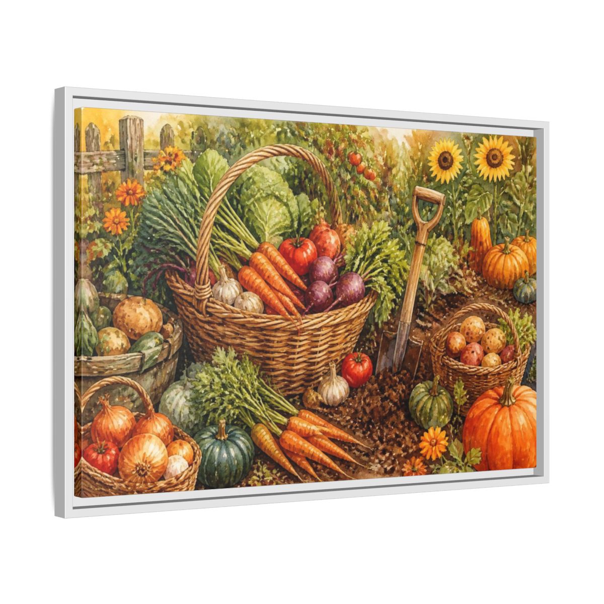 Side Mockup 10. Rustic Harvest Basket shown as framed canvas print
