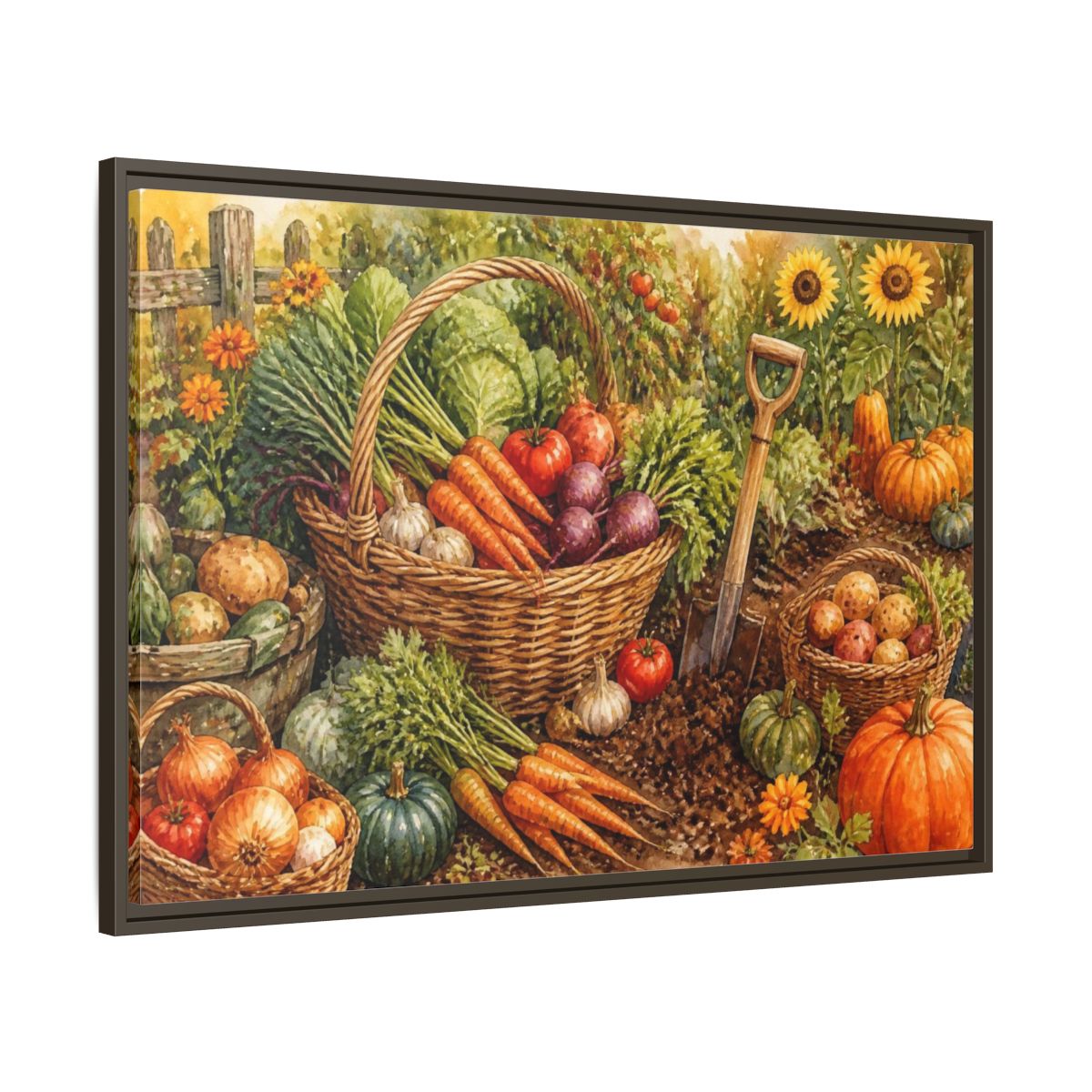 Main Mockup. Rustic Harvest Basket shown as framed canvas print