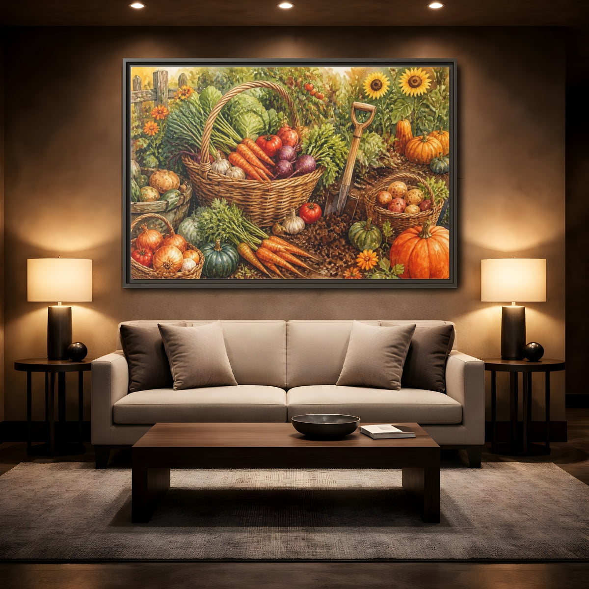 Mockup 2. Rustic Harvest Basket shown as framed canvas print