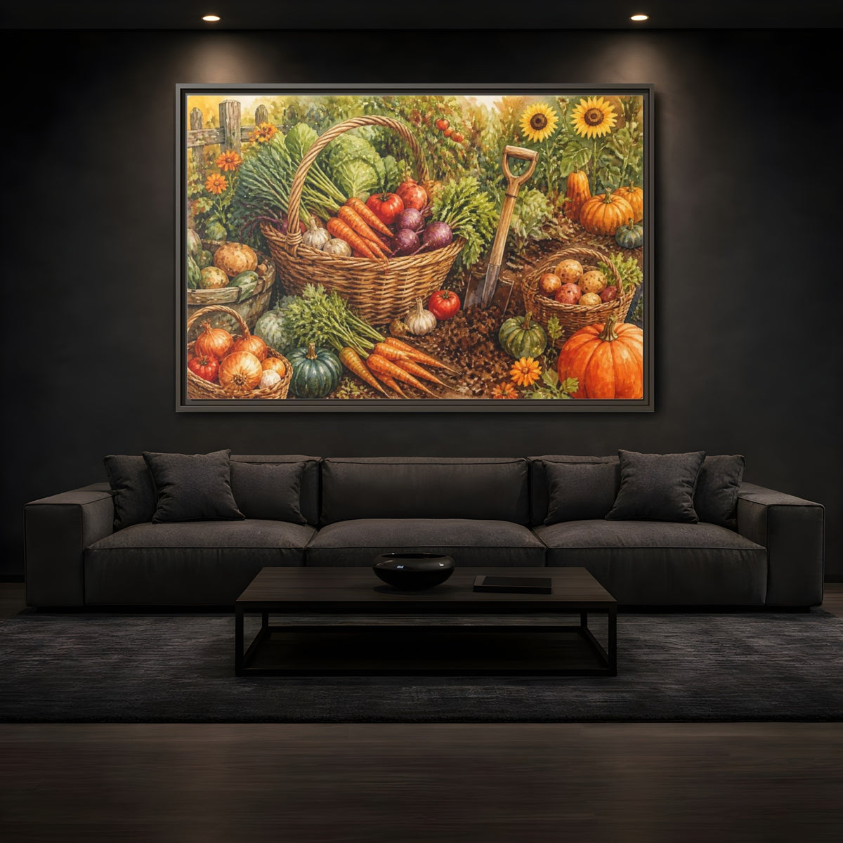 Mockup 3. Rustic Harvest Basket shown as framed canvas print