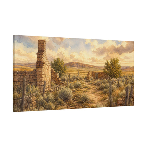 Main Mockup. Rustic Homestead Ruins shown as canvas print