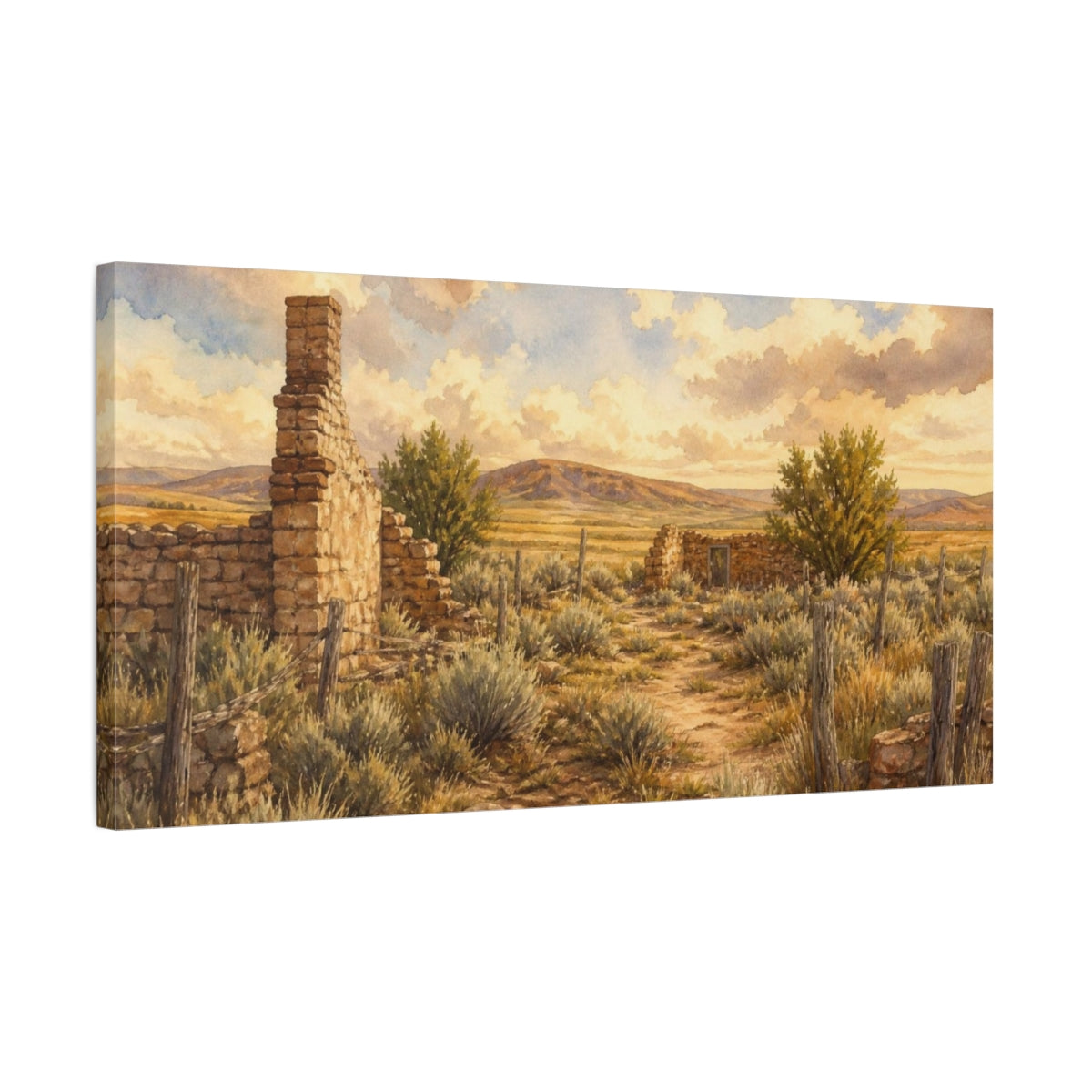 Side Mockup 1. Rustic Homestead Ruins shown as canvas print