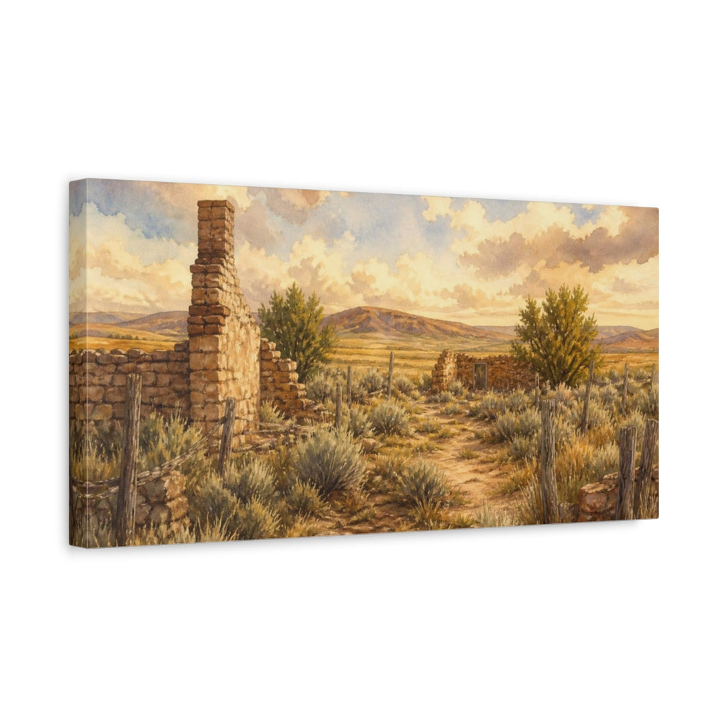 Side Mockup 3. Rustic Homestead Ruins shown as canvas print