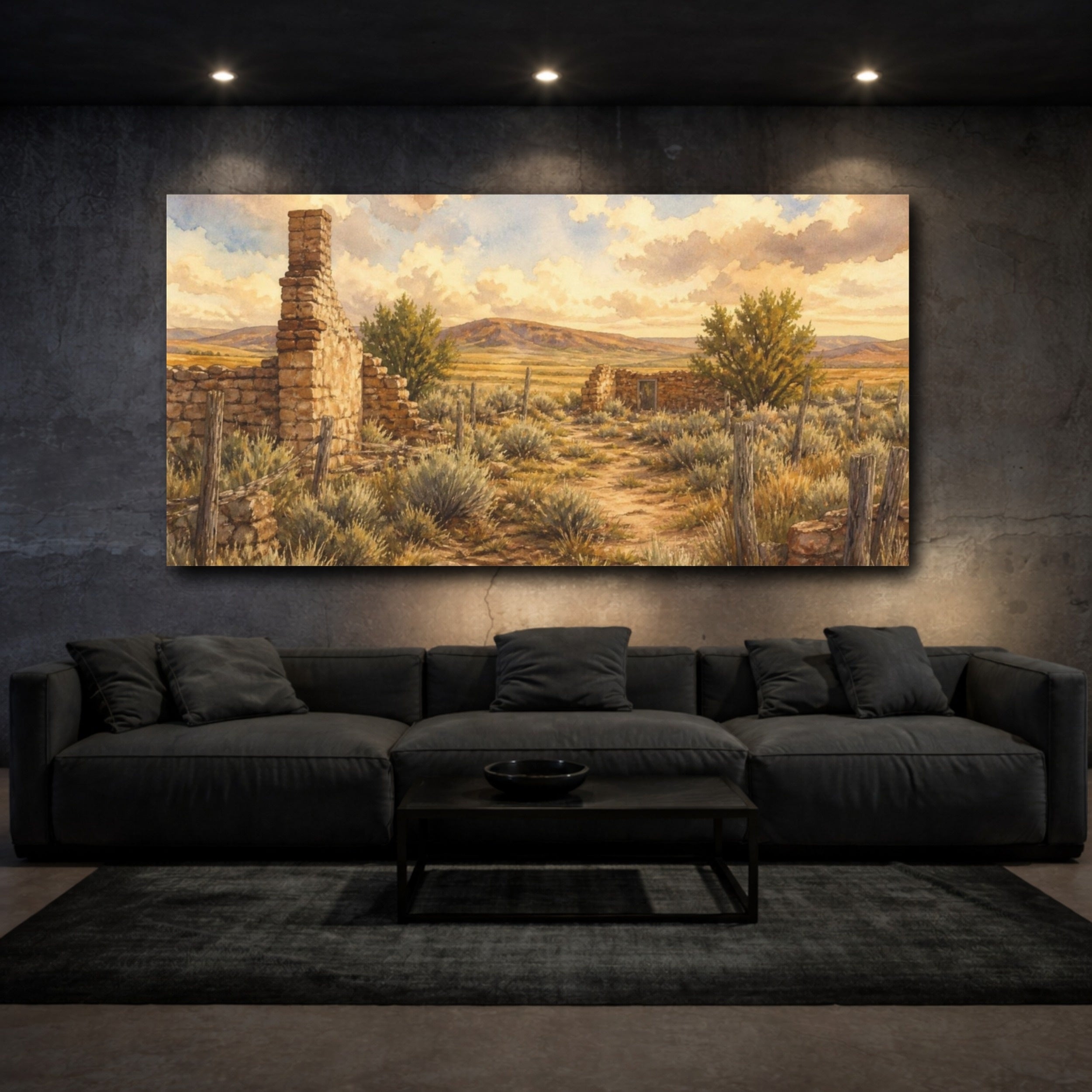 Mockup 3. Rustic Homestead Ruins shown as canvas print