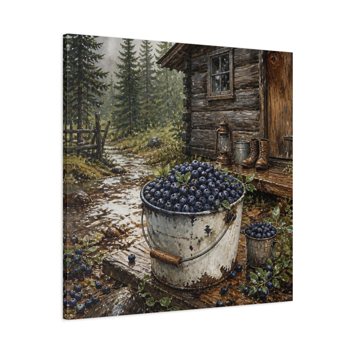 Main Mockup. Rustic Huckleberry Pail shown as canvas print