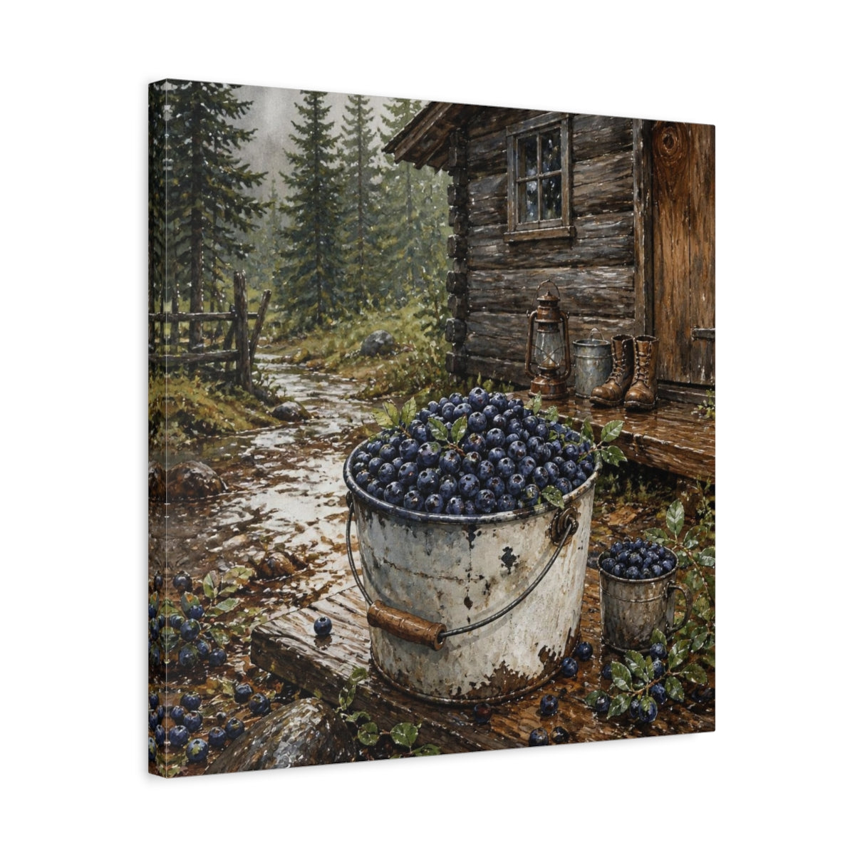 Side Mockup 5. Rustic Huckleberry Pail shown as canvas print