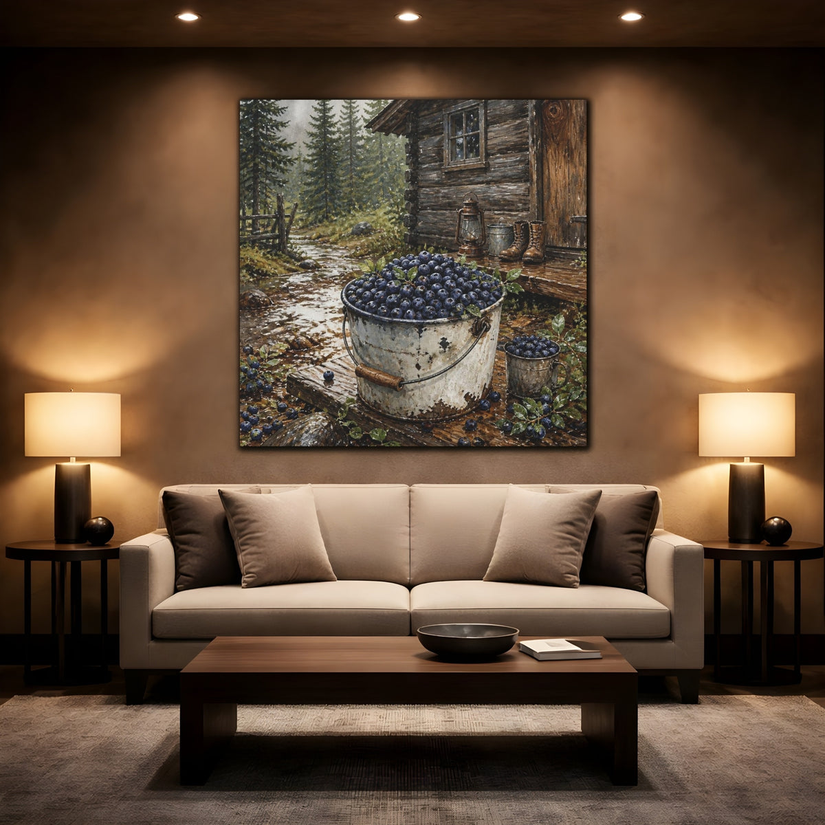 Mockup 2. Rustic Huckleberry Pail shown as canvas print