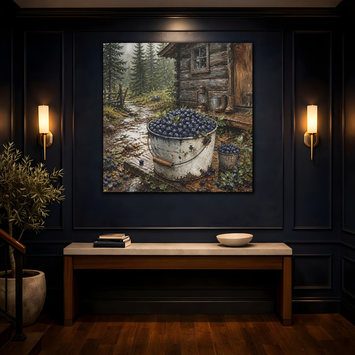 Mockup 4. Rustic Huckleberry Pail shown as canvas print