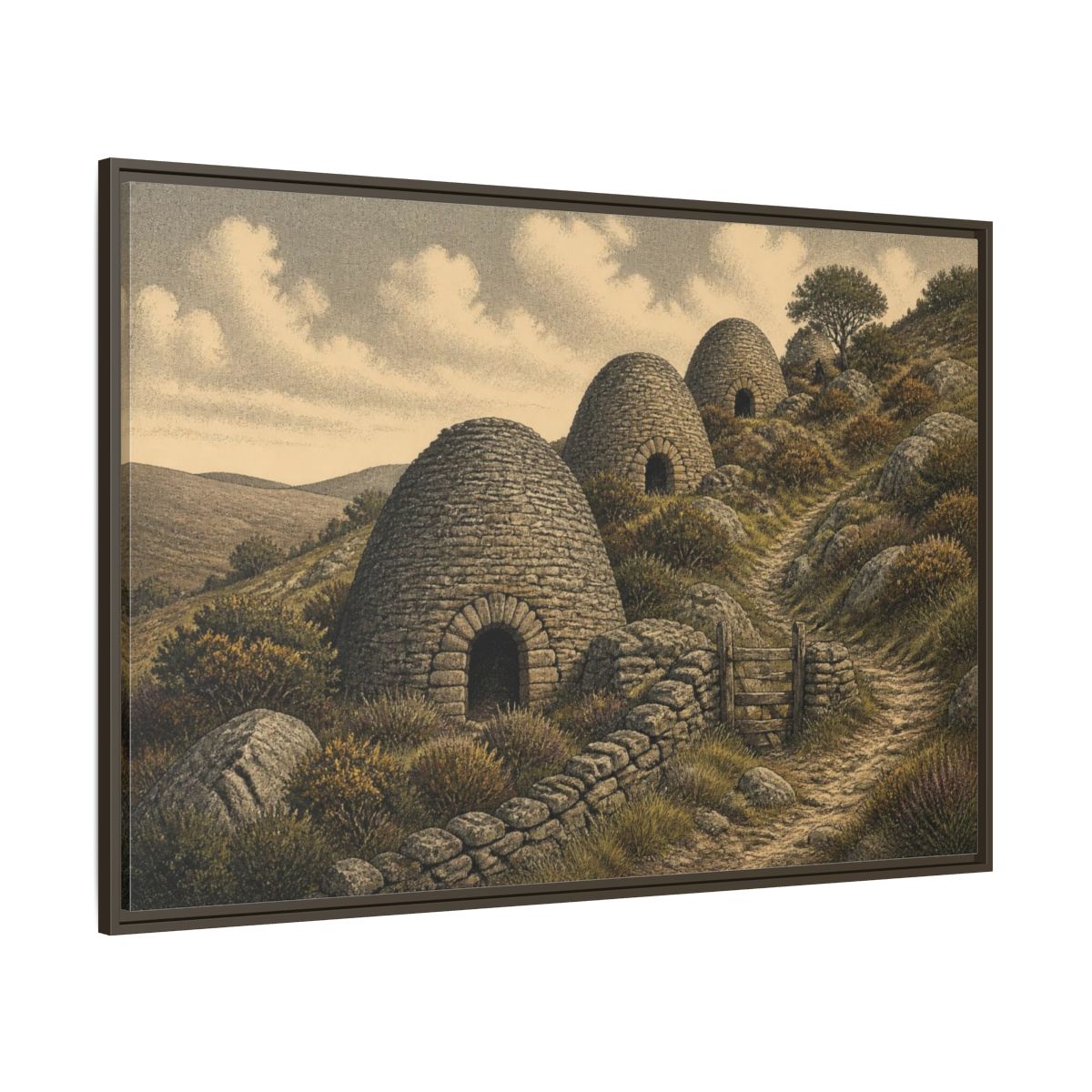 Side Mockup 8. Rustic Lime Kilns shown as framed canvas print
