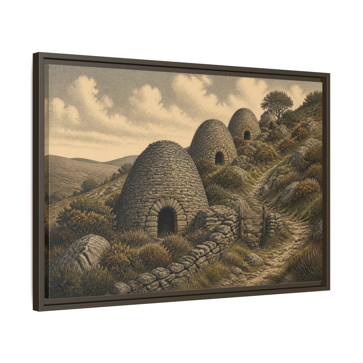 Side Mockup 11. Rustic Lime Kilns shown as framed canvas print