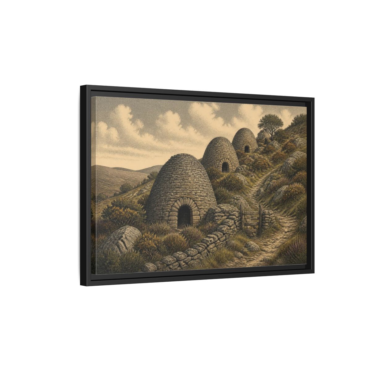 Side Mockup 3. Rustic Lime Kilns shown as framed canvas print