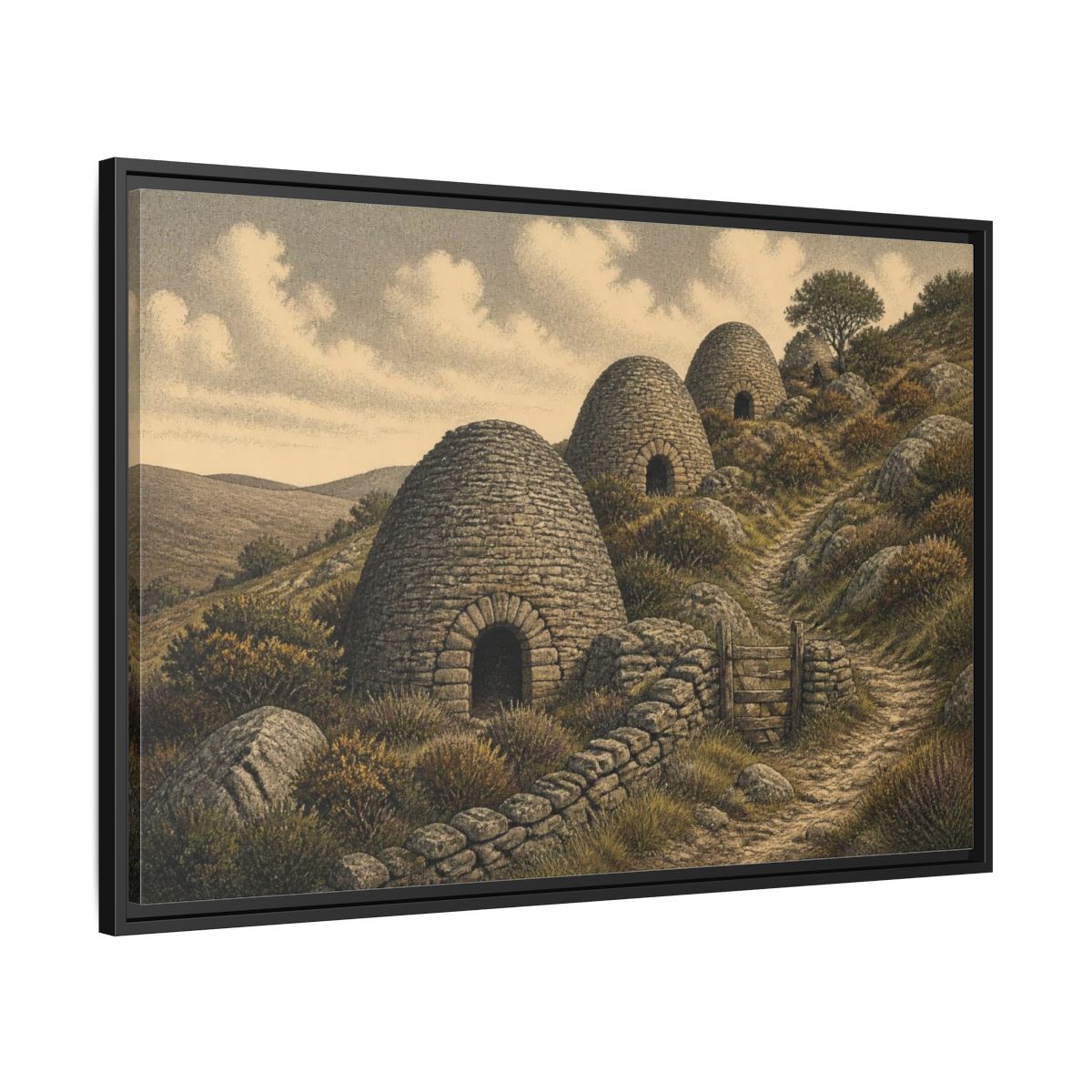 Side Mockup 13. Rustic Lime Kilns shown as framed canvas print