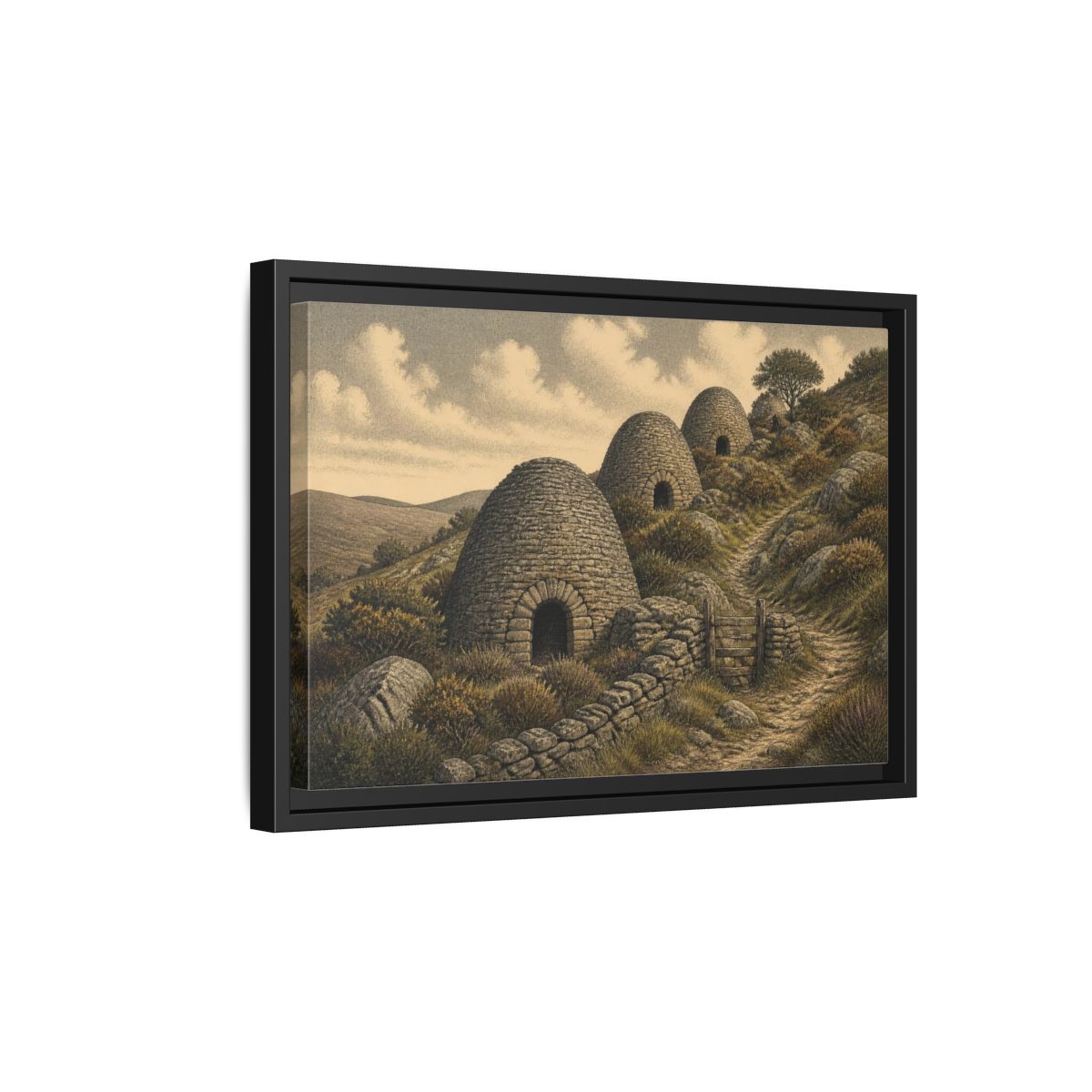 Side Mockup 6. Rustic Lime Kilns shown as framed canvas print