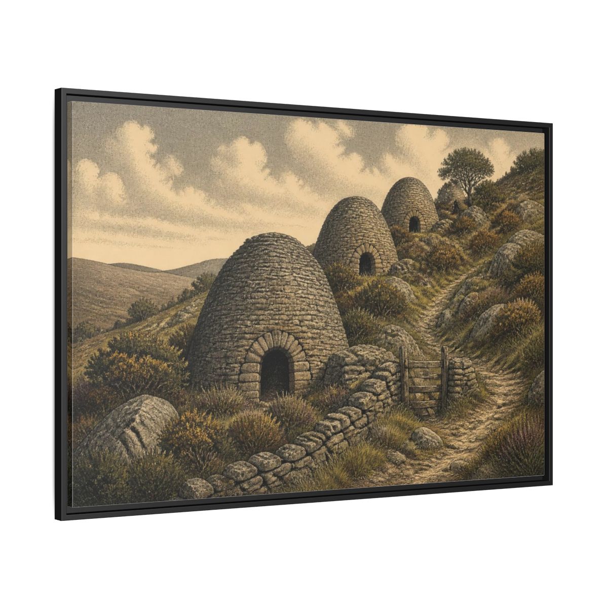 Side Mockup 12. Rustic Lime Kilns shown as framed canvas print