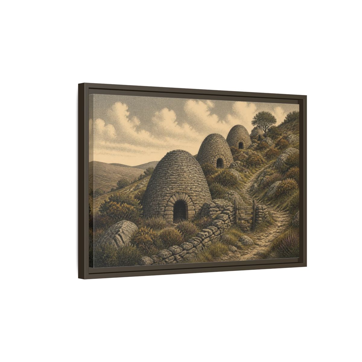 Side Mockup 2. Rustic Lime Kilns shown as framed canvas print