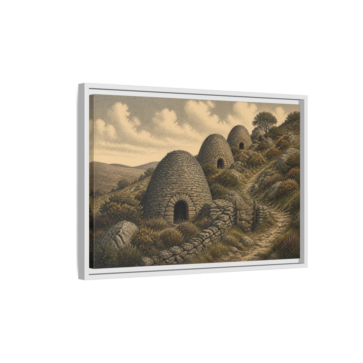Side Mockup 1. Rustic Lime Kilns shown as framed canvas print
